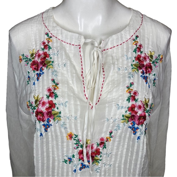 Johnny Was Tops - Johnny Was Floral Blouse White Multi Size L
